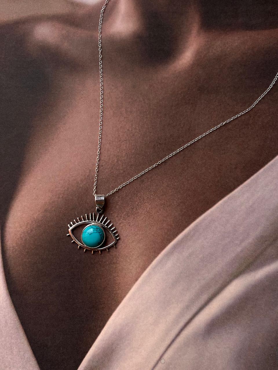 Faux Turquoise Evil Eye 925 Sterling Silver Pendant