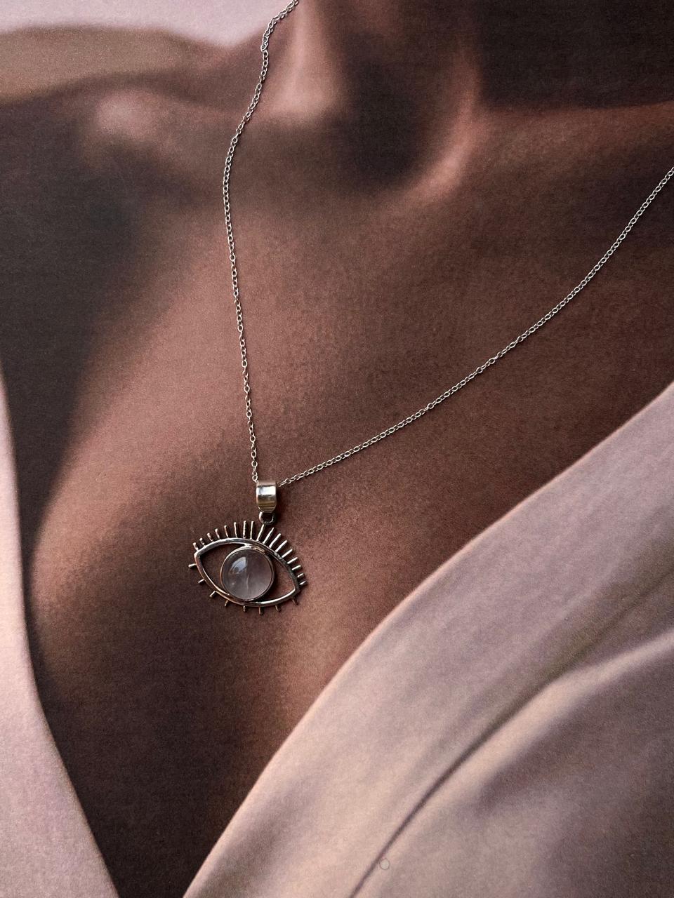 Elegant Rose Quartz Evil Eye Pendant in 925 Sterling Silver
