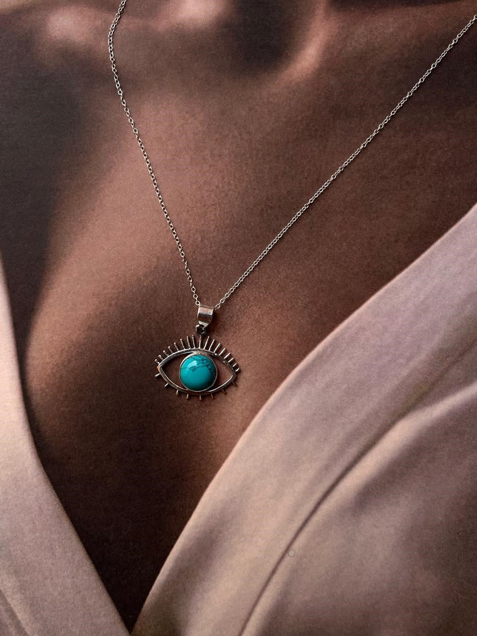 Faux Turquoise Evil Eye 925 Sterling Silver Pendant