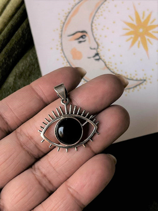 Black Onyx Evil Eye 925 Sterling Silver Pendant