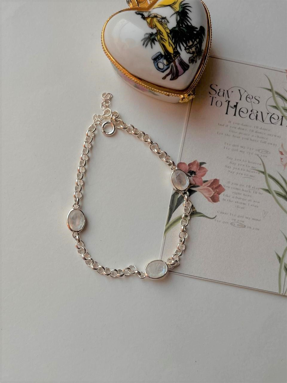 Moonstone 3 Stone 925 Sterling Silver Bracelet