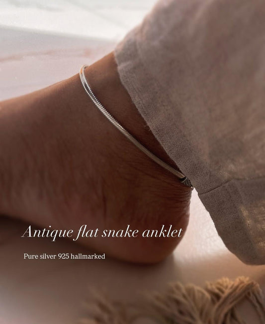 Classic Flat Snake Antique Pure 925 Sterling Silver Anklet