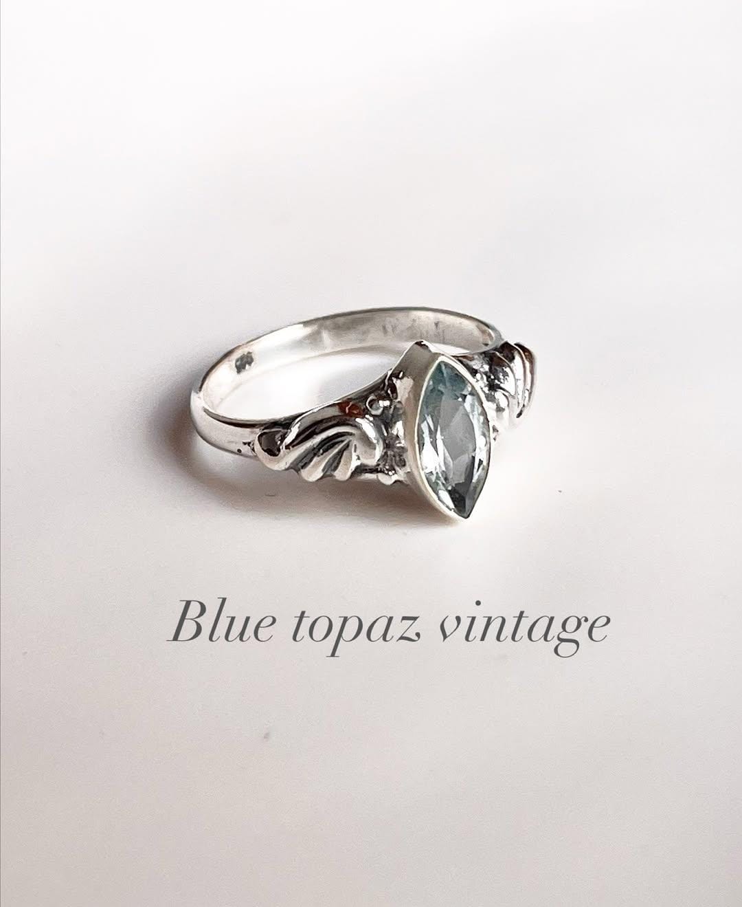 Blue Topaz Marquis Cut Boho 925 Sterling Silver Ring