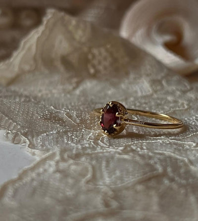 Gold Vermeil Rhodolite Garnet Vintage Solitaire 925 Sterling Silver Ring