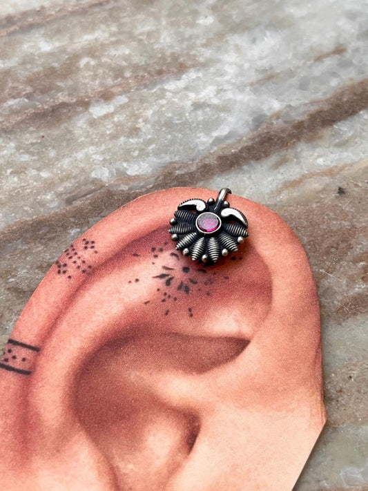 Bugadi Pink Stone Clip On Handcrafted Sterling Silver 925 Helix Ear Cuffs