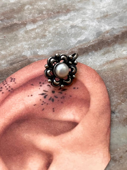 Bugadi Pearl Clip On Handcrafted Sterling Silver 925 Helix Ear Cuffs