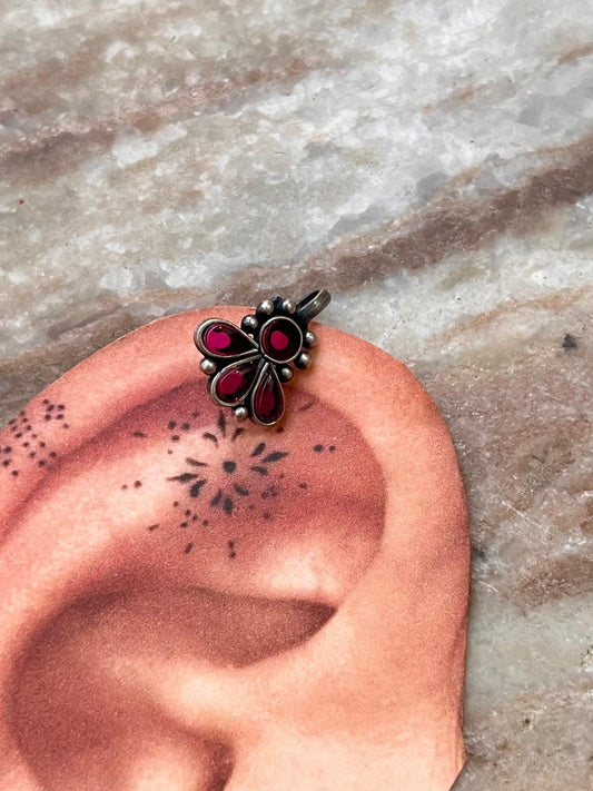 Bugadi Pink Stone Clip On Handcrafted Sterling Silver 925 Helix Ear Cuffs