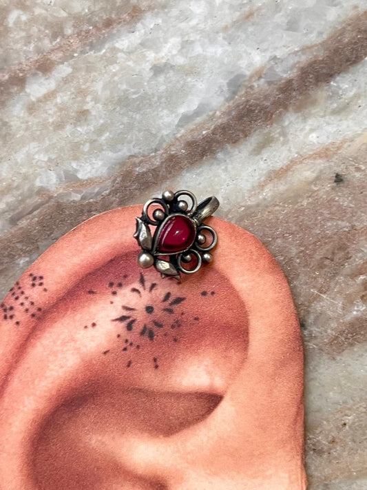 Bugadi Pink Stone Clip On Handcrafted Sterling Silver 925 Helix Ear Cuffs