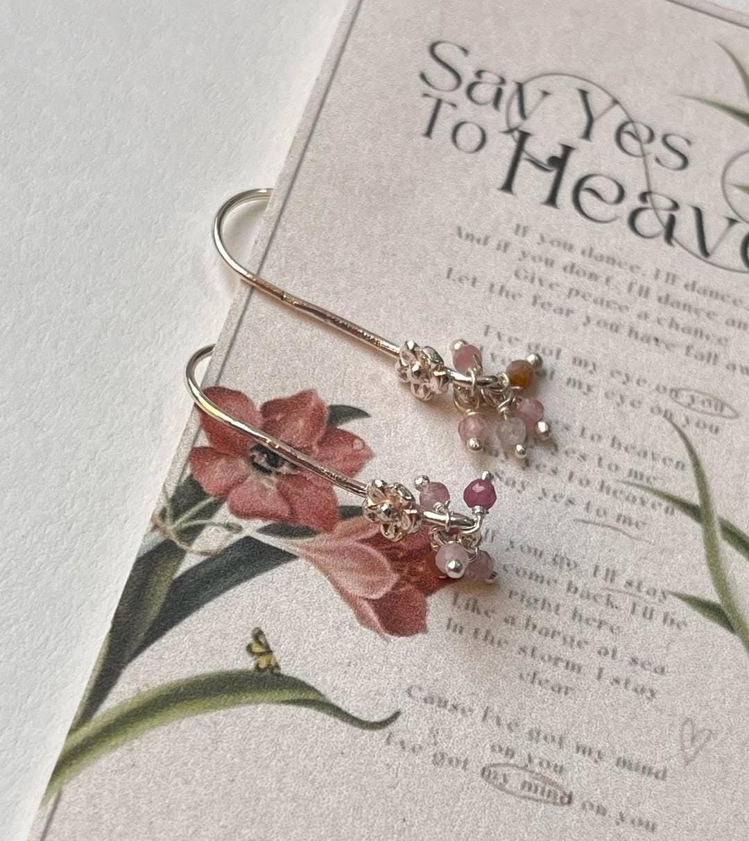 Multi Tourmaline Cherry Blossom Tiny Hook 925 Sterling Silver Earrings
