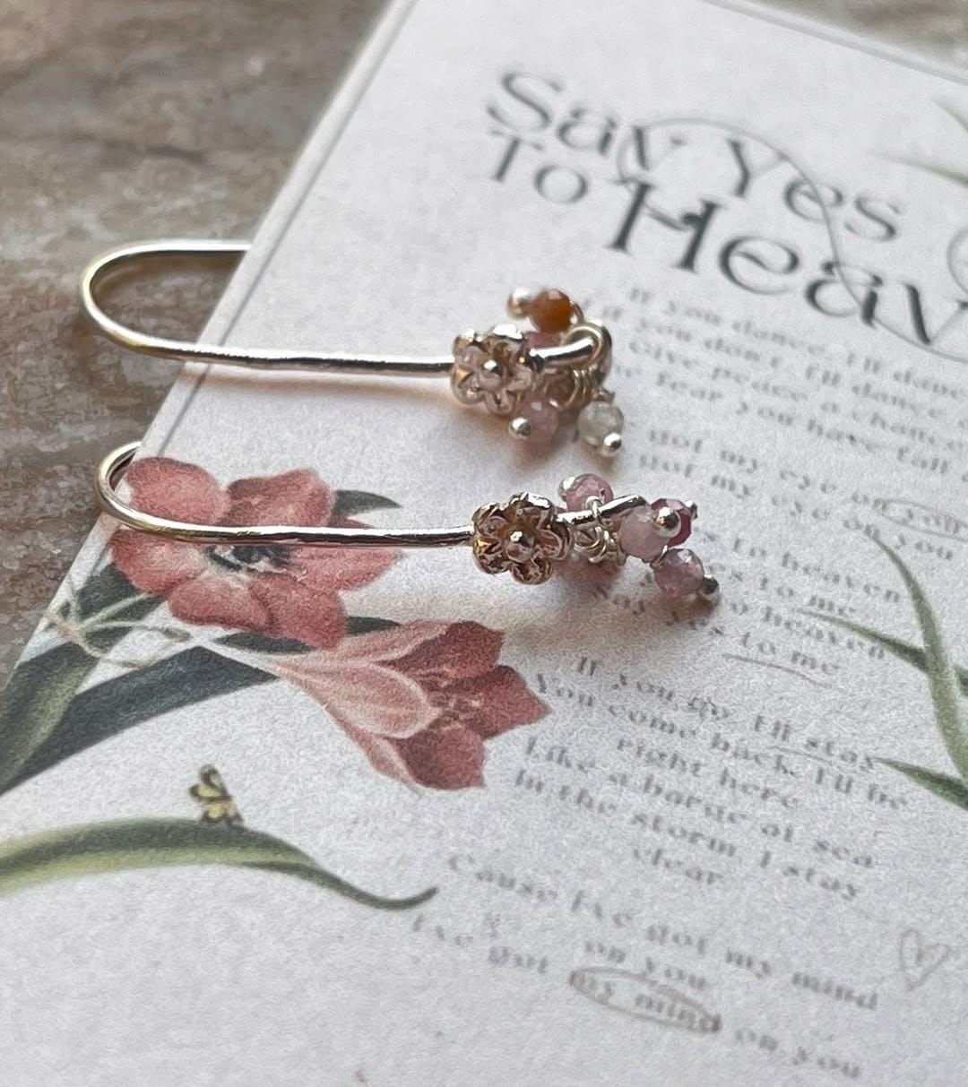Multi Tourmaline Cherry Blossom Tiny Hook 925 Sterling Silver Earrings