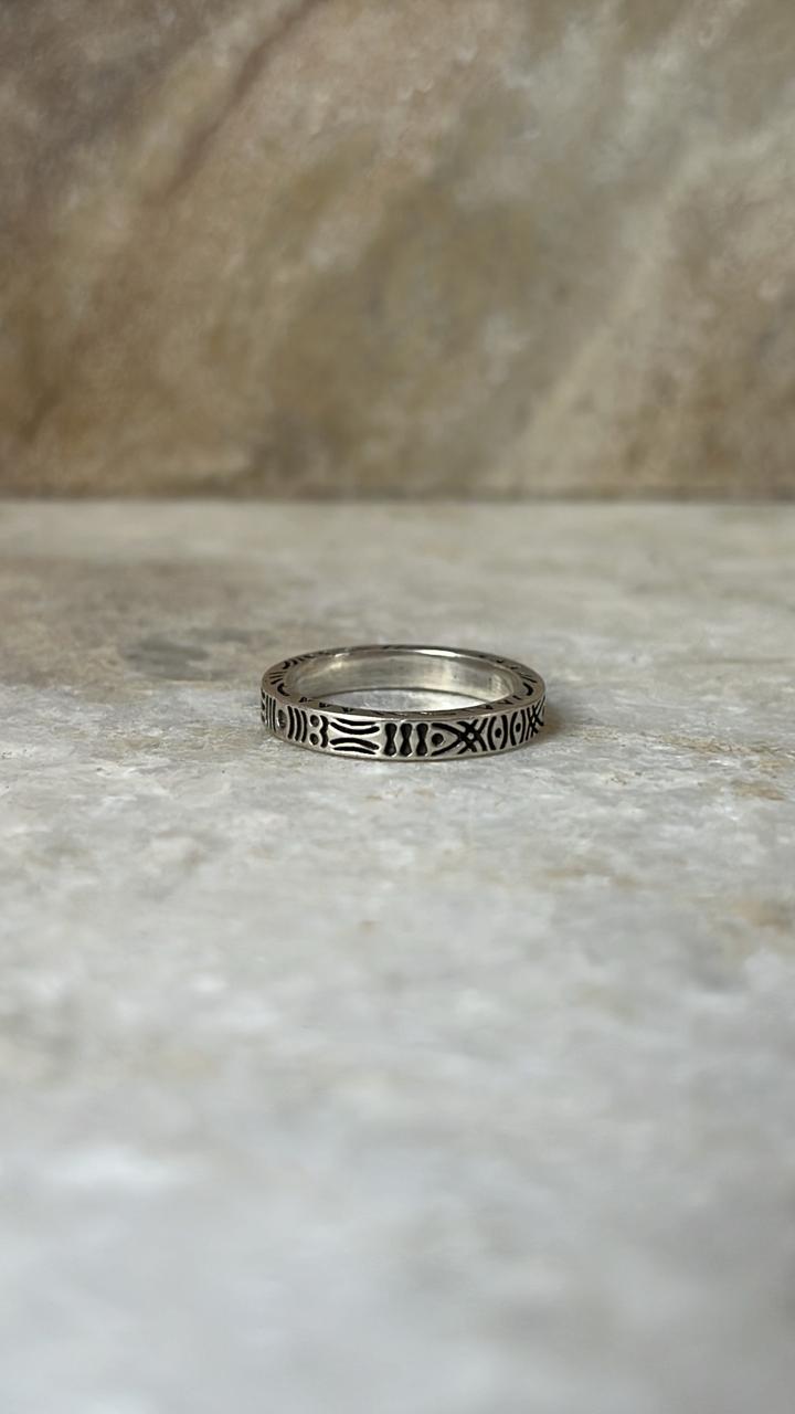 Tribal Engraved Side Full Band 925 Sterling Silver Ring - Tarakaya Silver