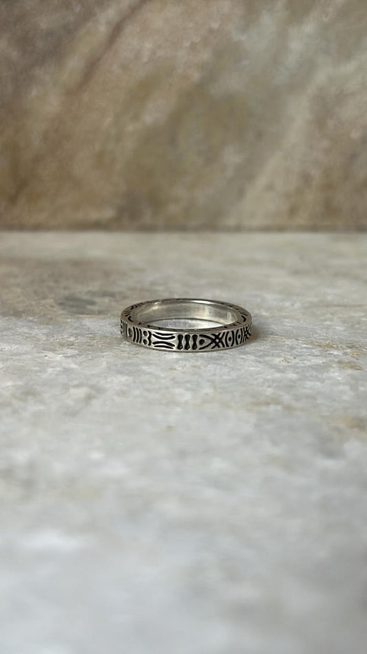 Tribal Engraved Side Full Band 925 Sterling Silver Ring
