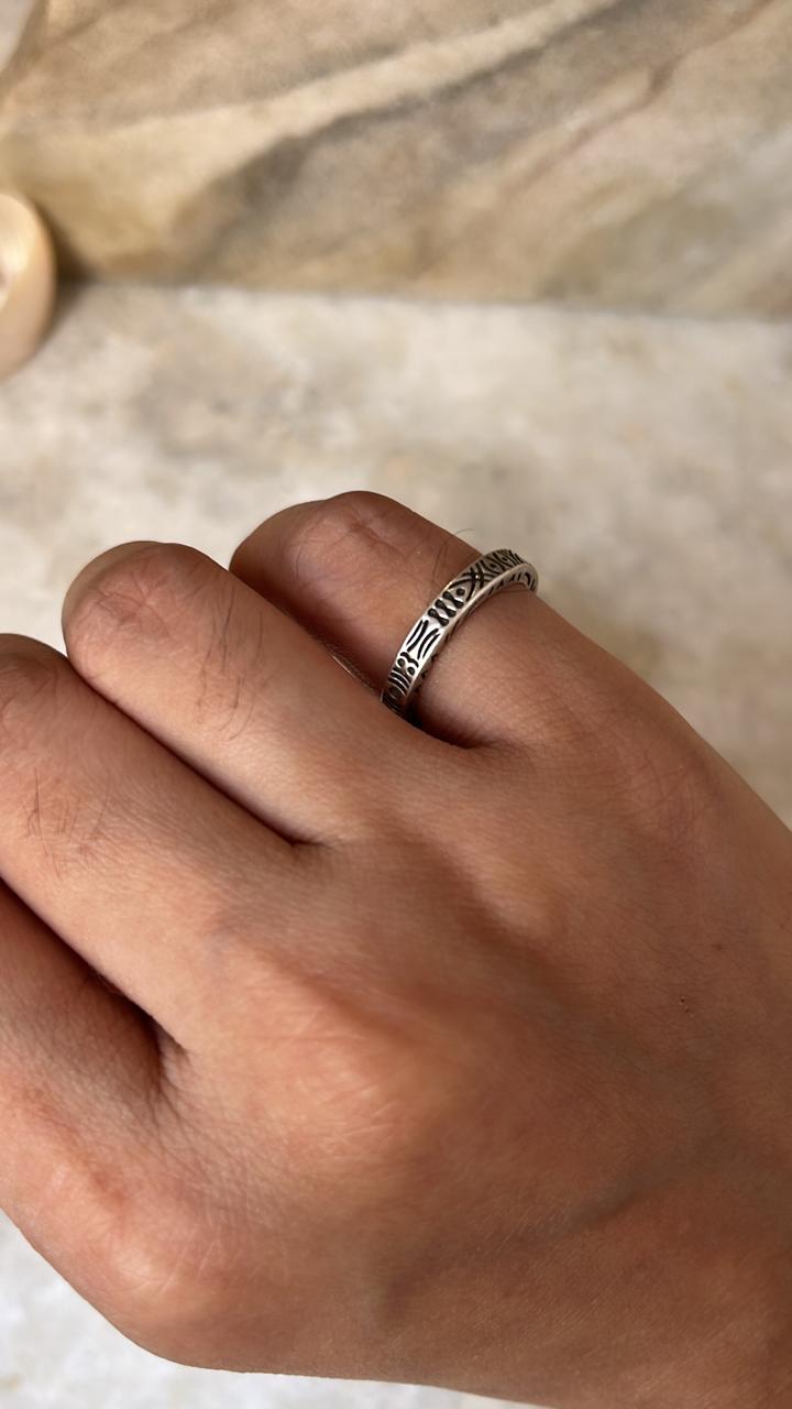 Tribal Engraved Side Full Band 925 Sterling Silver Ring - Tarakaya Silver
