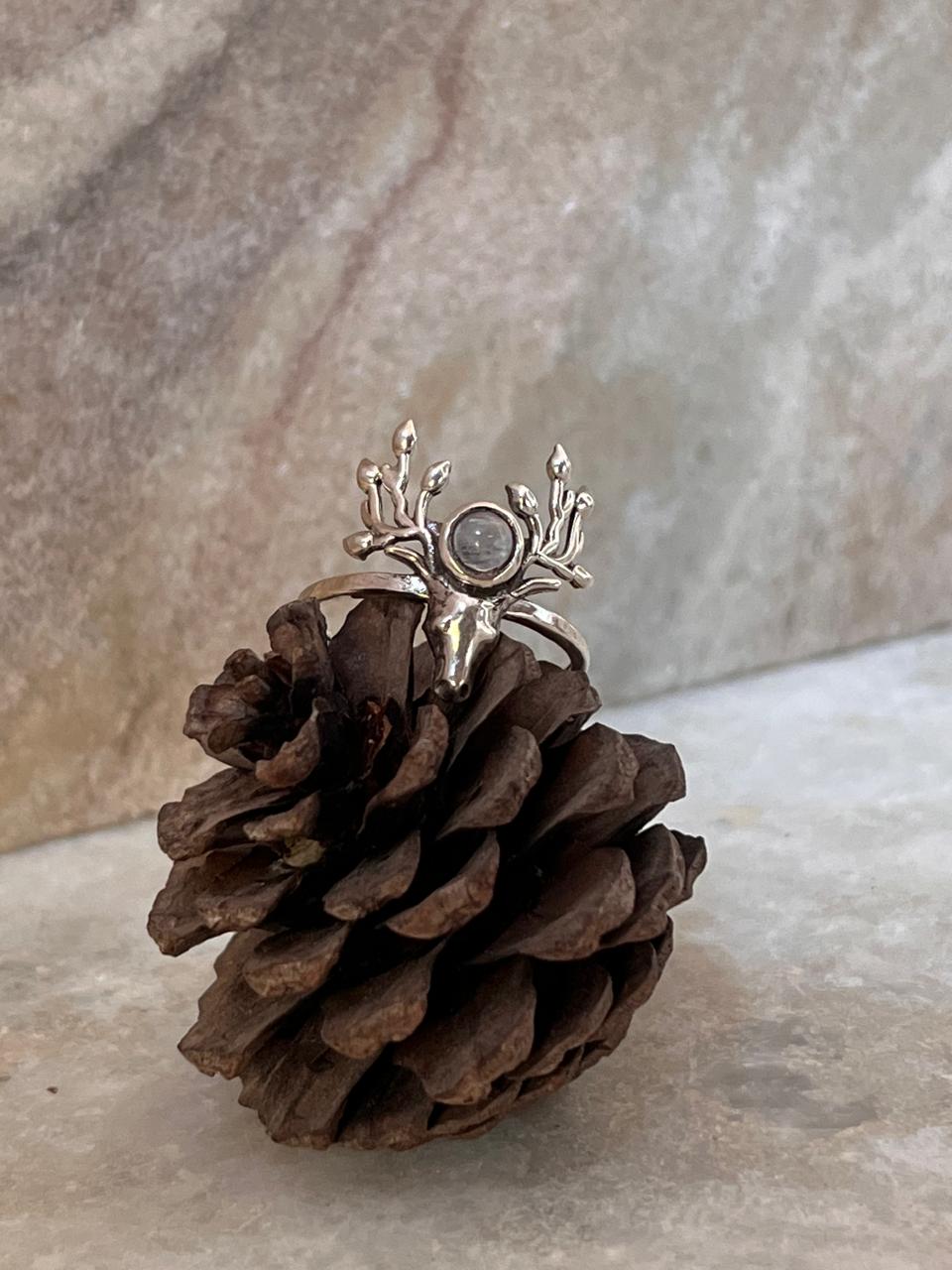 Antler Moonstone 925 Sterling Silver Ring