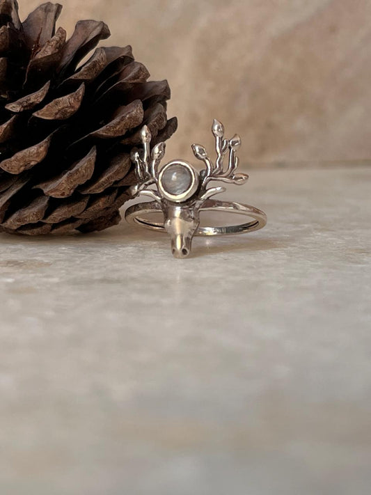 Antler Moonstone 925 Sterling Silver Ring