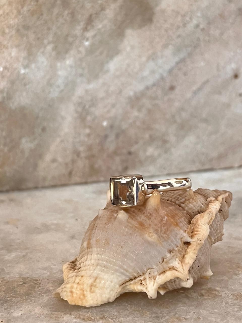 Clear Quartz /Sphatik Square Cut 925 Sterling Silver Ring