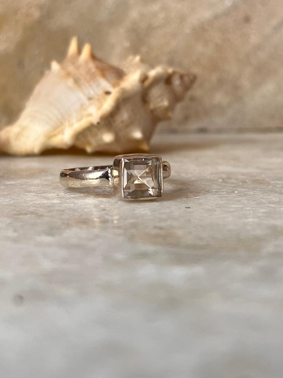 Clear Quartz /Sphatik Square Cut 925 Sterling Silver Ring