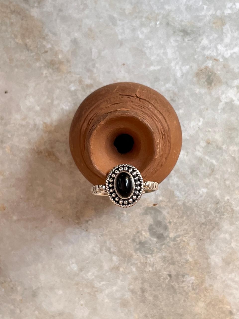 Black Onyx Evil Eye Rawa Tribal Stackable Daily Wear 925 Sterling Silver Ring