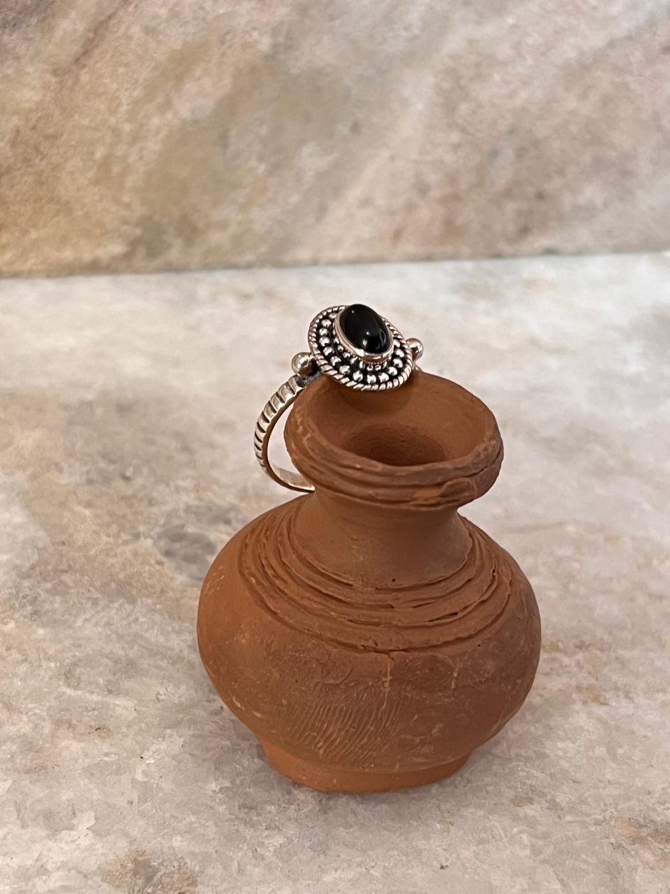 Black Onyx Evil Eye Rawa Tribal Stackable Daily Wear 925 Sterling Silver Ring