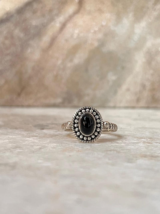 Black Onyx Evil Eye Rawa Tribal Stackable Daily Wear 925 Sterling Silver Ring