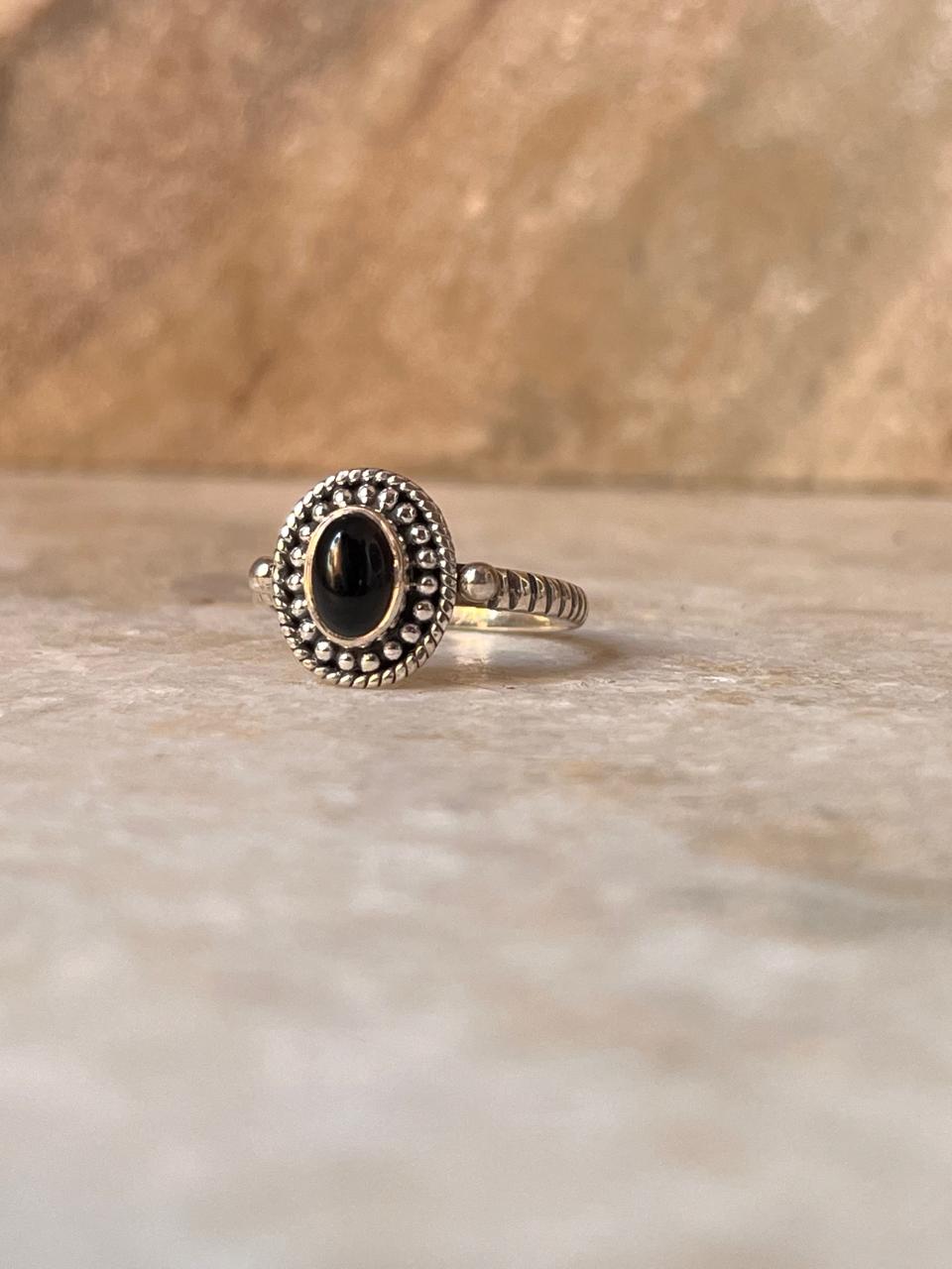 Black Onyx Evil Eye Rawa Tribal Stackable Daily Wear 925 Sterling Silver Ring