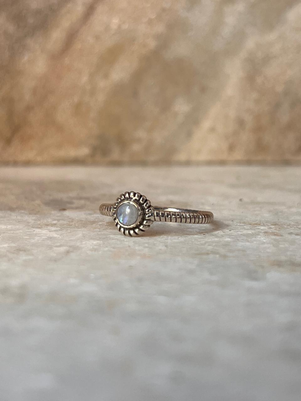Moonstone Round Boho Stackable 925 Sterling Silver Ring