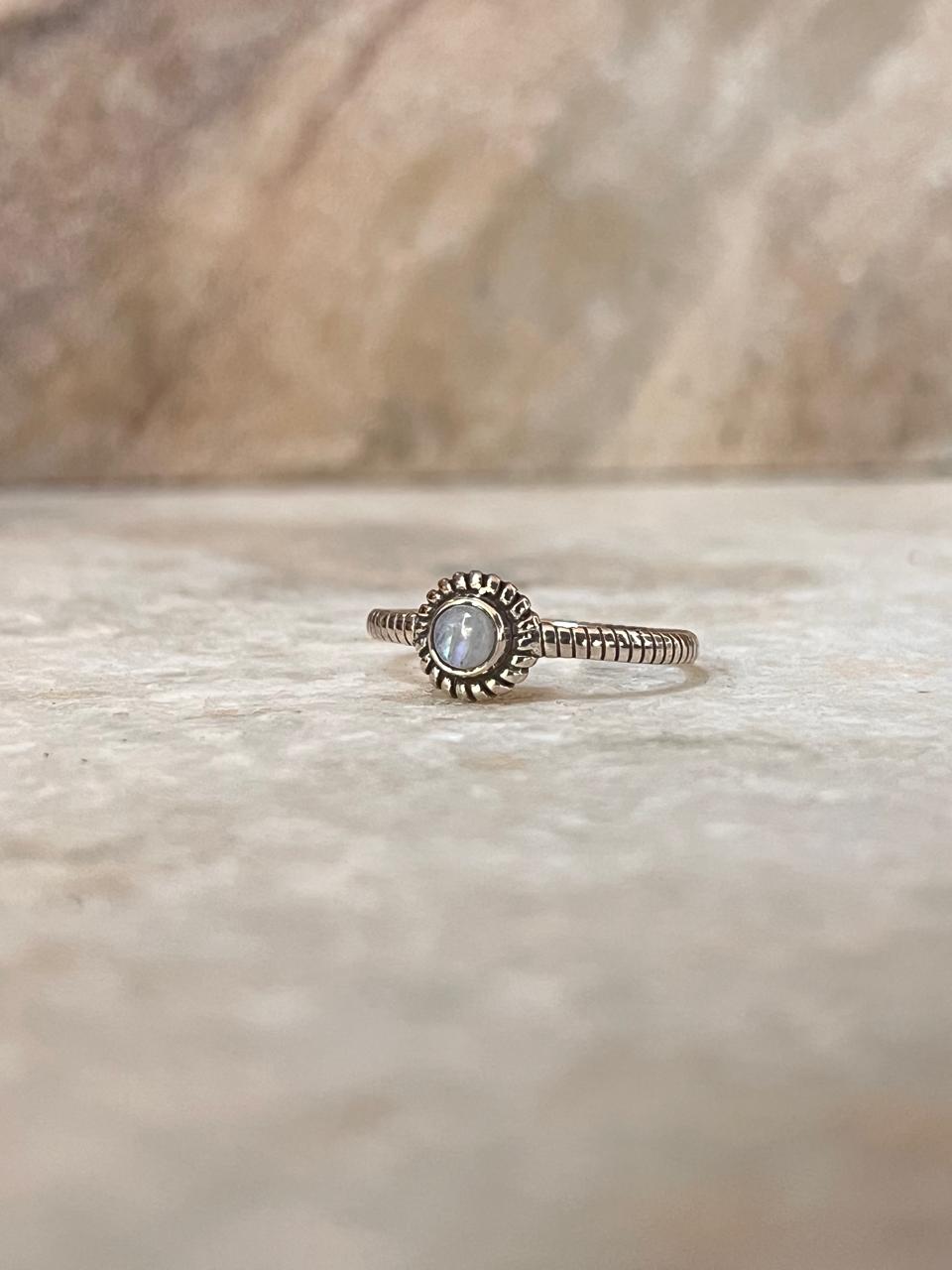 Moonstone Round Boho Stackable 925 Sterling Silver Ring