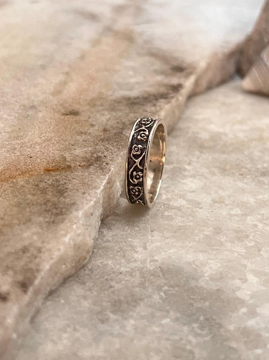 Floral Engraved Band 925 Sterling Silver Ring