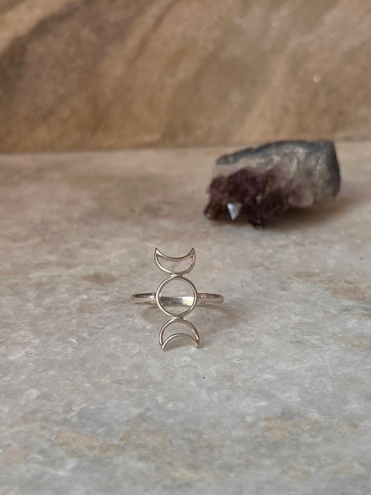 Triple Goddess -Moon Phases Minimal 925 Sterling Silver Ring