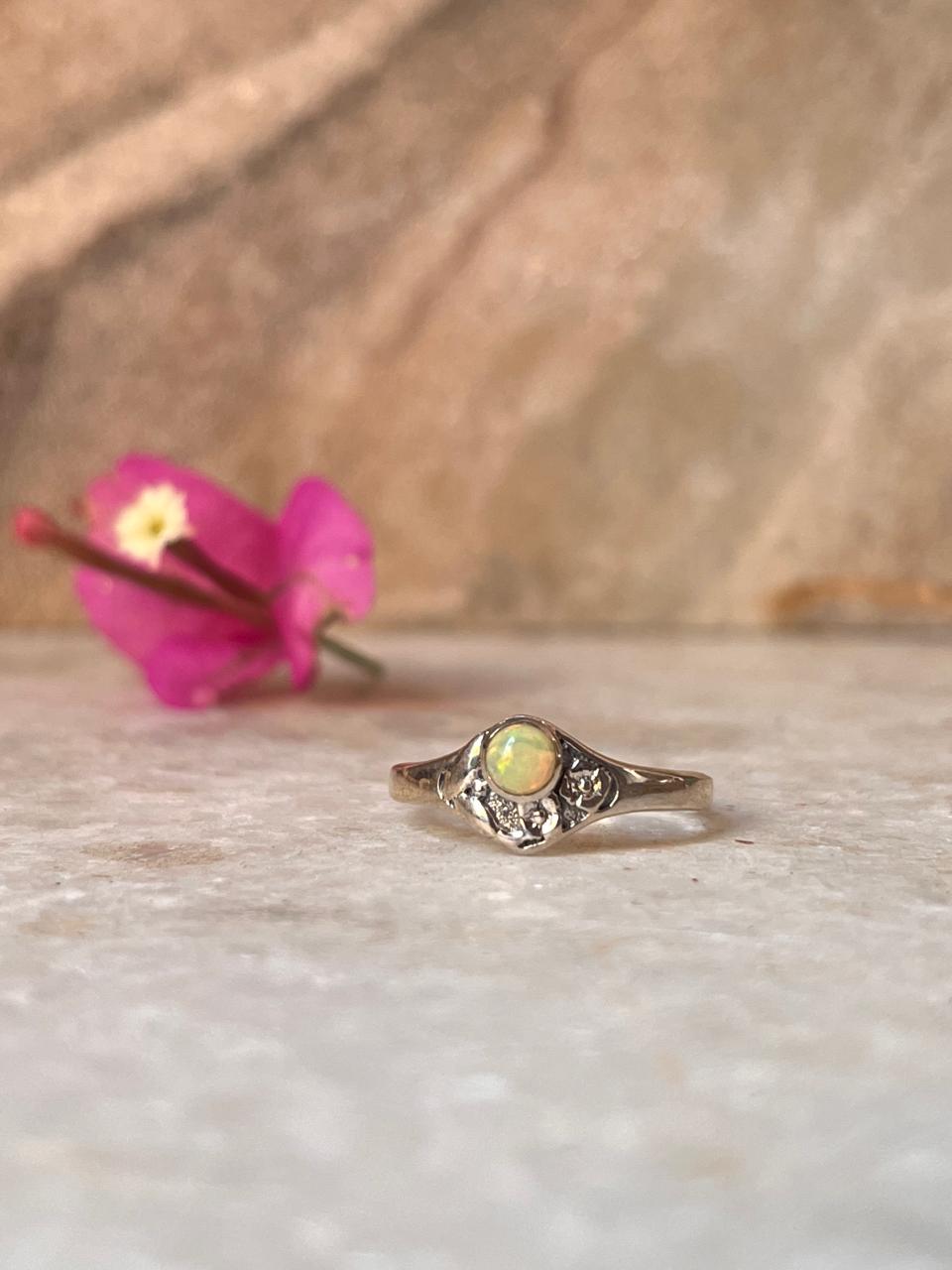 Natural Ethiopian Opal Cherry Blossom 925 Sterling Silver Ring