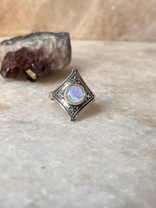 Moonstone Vintage Boho 925 Sterling Silver Ring