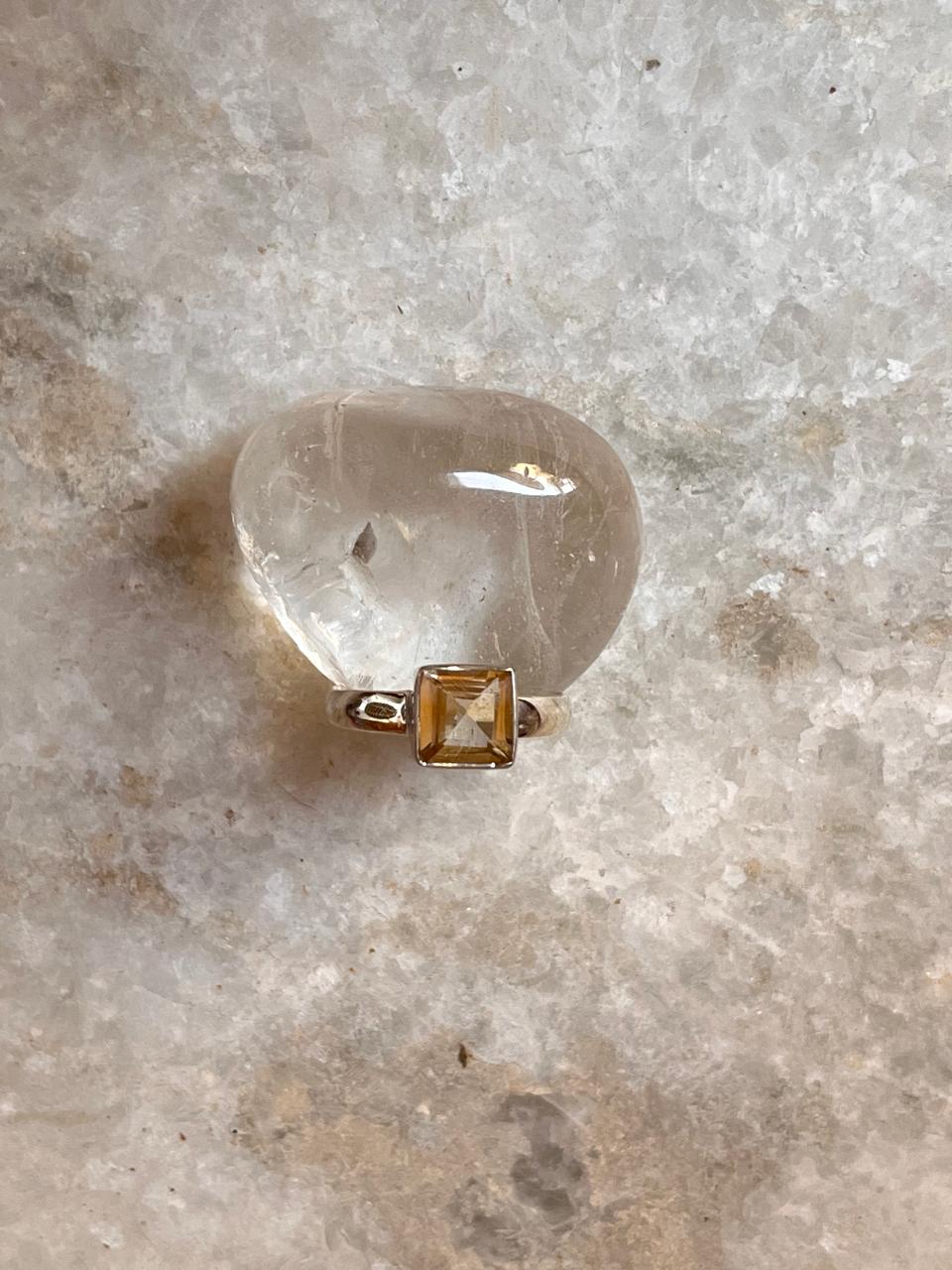 Citrine Square Cut Stone 925 Sterling Silver Ring