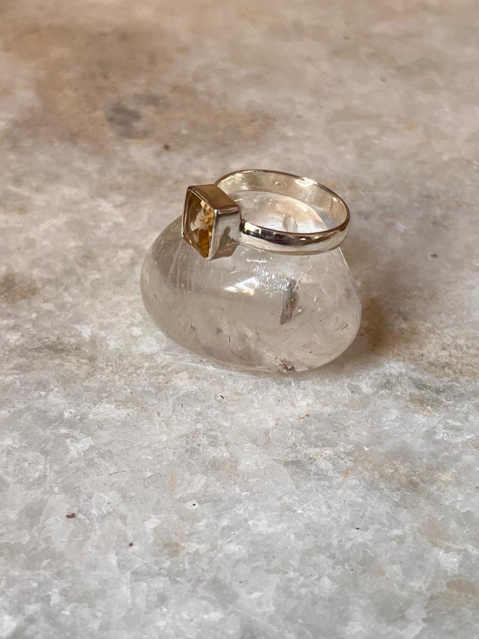 Citrine Square Cut Stone 925 Sterling Silver Ring