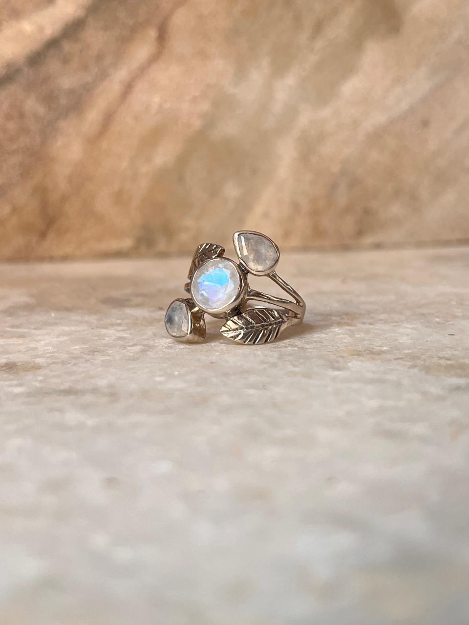 Moonstone Forest Statement 925 Sterling Silver Ring