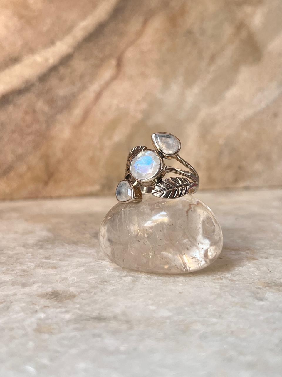 Moonstone Forest Statement 925 Sterling Silver Ring
