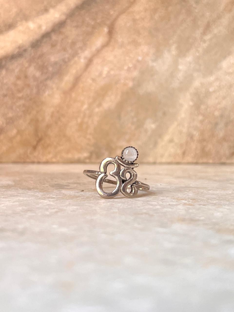 Om/ Aum Moonstone 925 Sterling Silver Ring