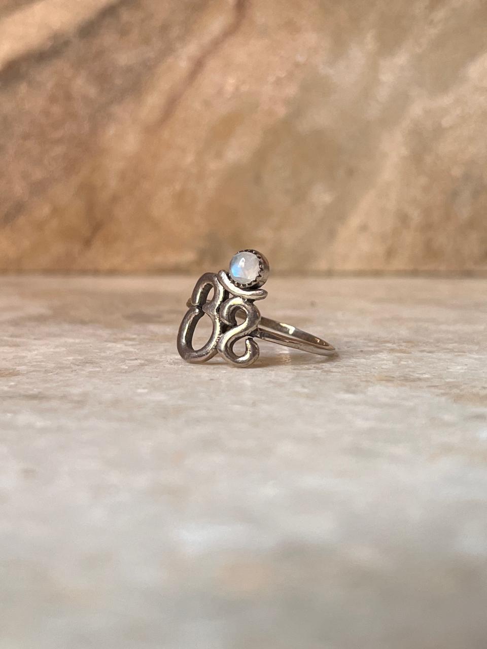 Om/ Aum Moonstone 925 Sterling Silver Ring