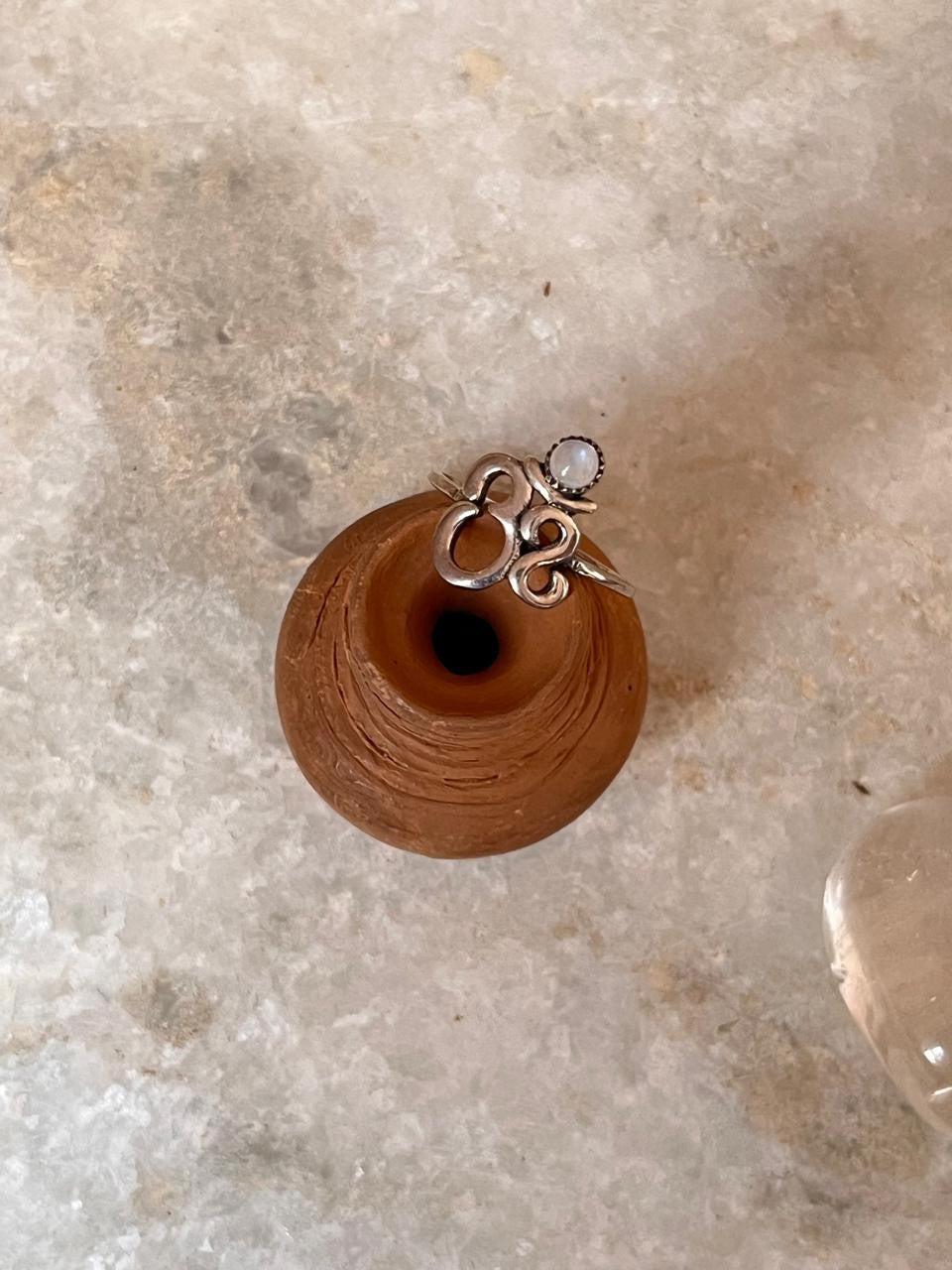 Om/ Aum Moonstone 925 Sterling Silver Ring