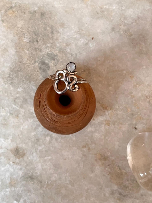 Om/ Aum Moonstone 925 Sterling Silver Ring