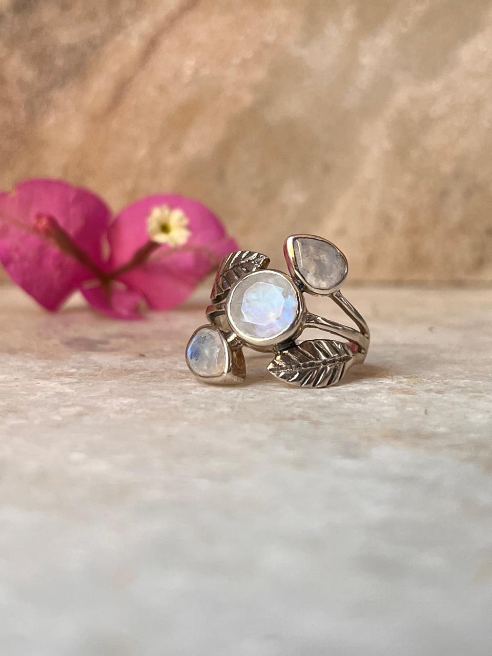 Moonstone Forest Statement 925 Sterling Silver Ring