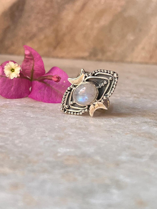 Moonstone Cosmic Boho 925 Sterling Silver Ring