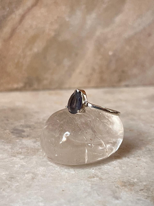 Iolite Solitaire Pear 925 Sterling Silver Ring