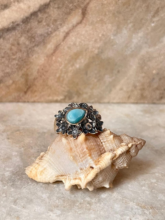 Forest Larimar Statement 925 Sterling Silver Ring