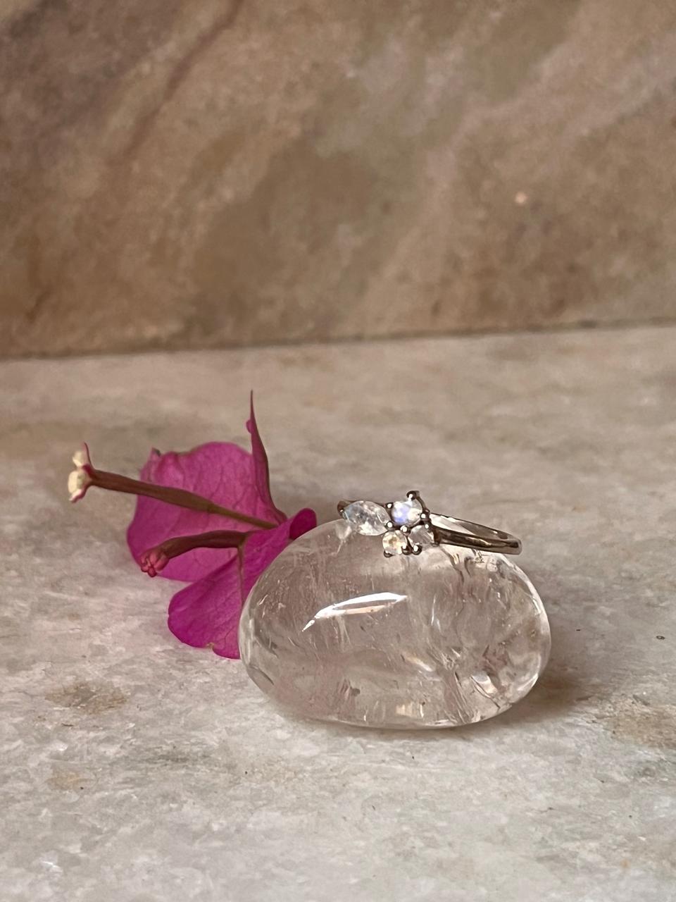 Moonstone Three Stone 925 Sterling Silver Ring