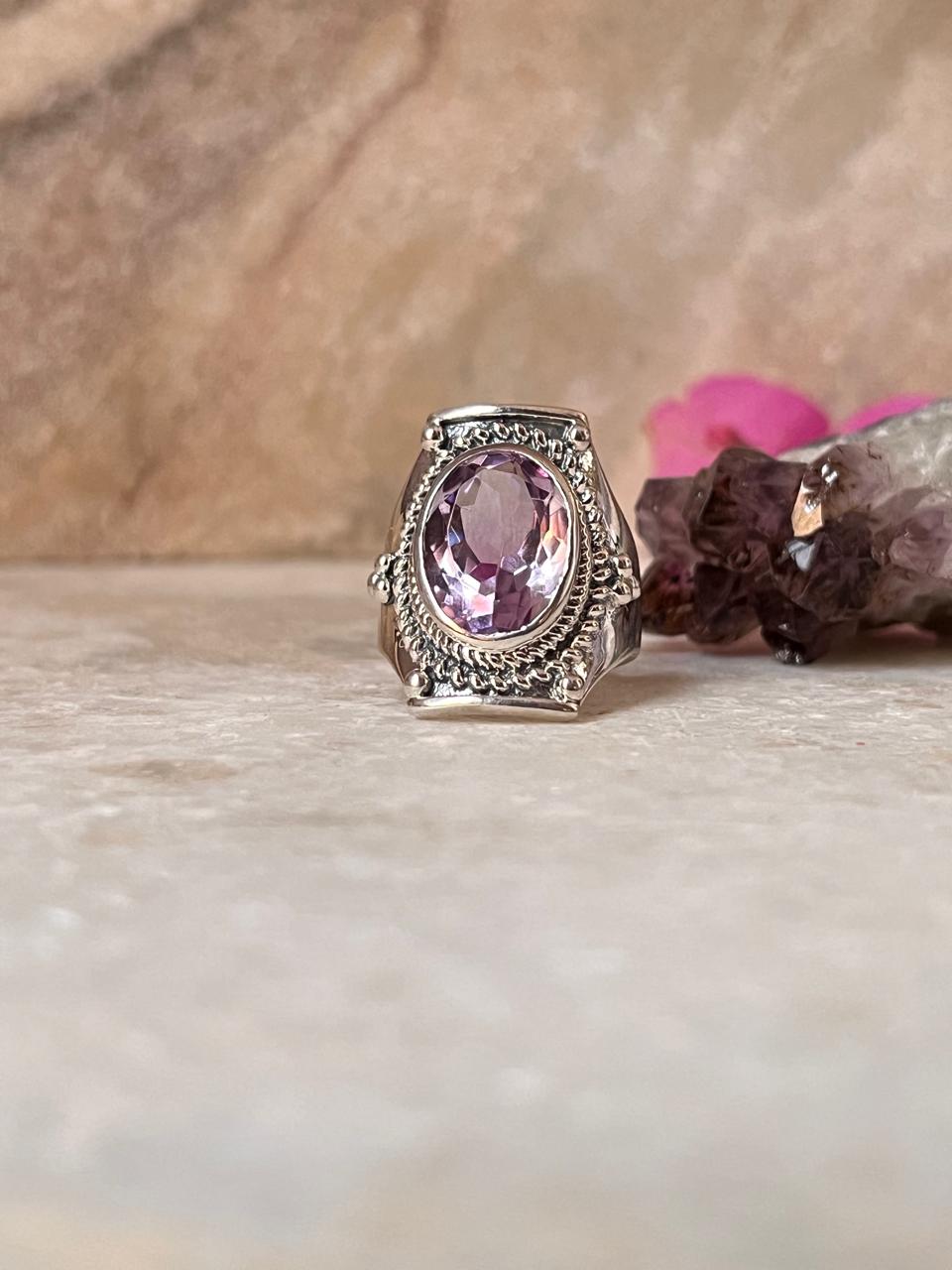 Amethyst Boho Statement 925 Sterling Silver Ring