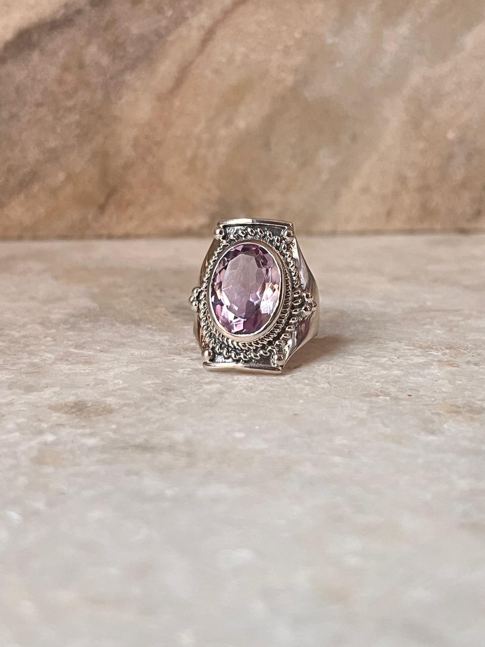 Amethyst Boho Statement 925 Sterling Silver Ring