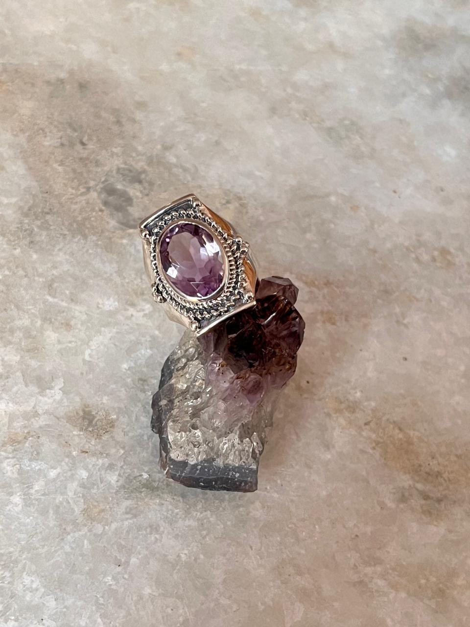 Amethyst Boho Statement 925 Sterling Silver Ring