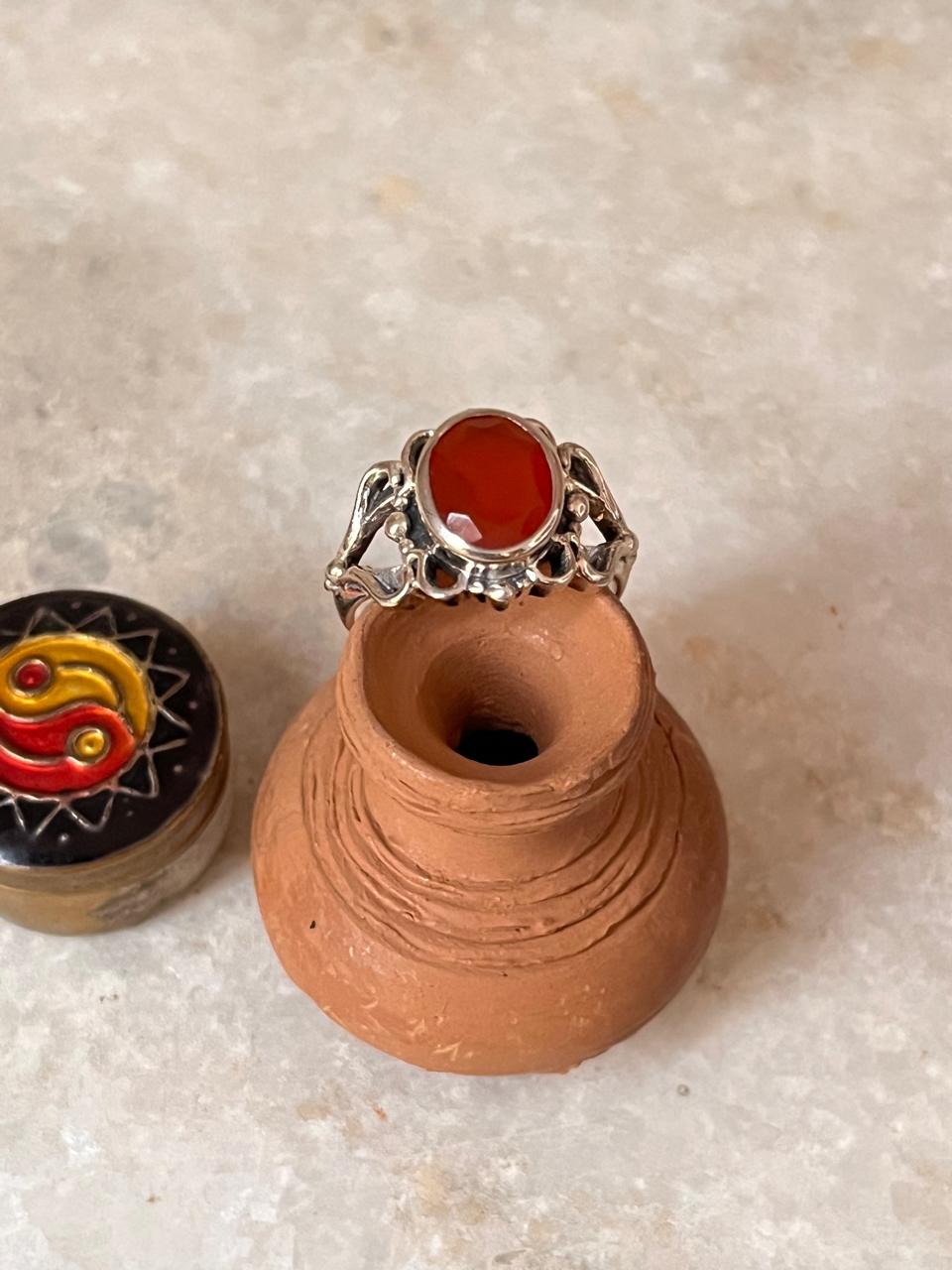 Carnelian Big Statement 925 Sterling Silver Ring