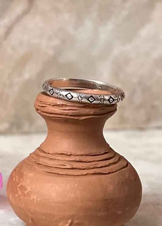 Minimalist Tribal Engraved 925 Sterling Silver Band Ring