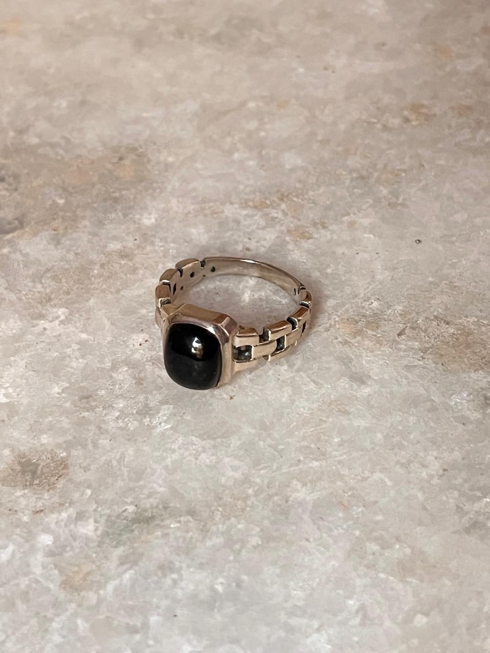 Black Onyx Cuban Link Band 925 Sterling Silver Ring